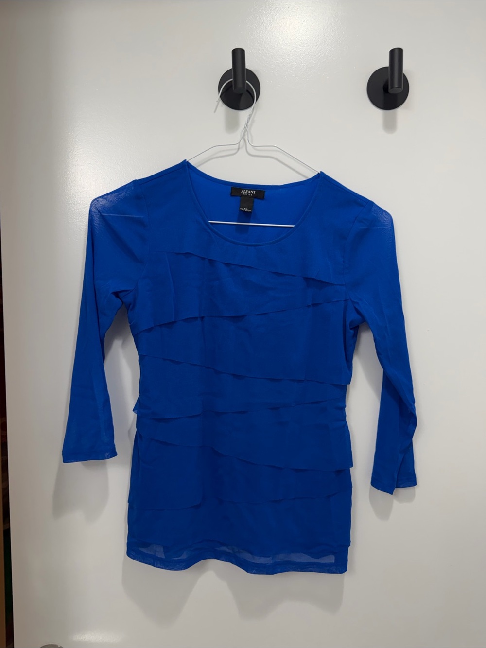 Alfani Royal Blue Layered Ruffle Long Sleeve Blouse